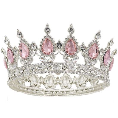 Kronenaufsatz für Geburtstags-Tiara, wunderschöne Kristall-Metallkrone in Rosa