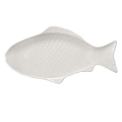 Clayre & Eef Schälchen Fisch 36x18x4 cm Weiß Keramik (Gr. 36x18x4 cm)