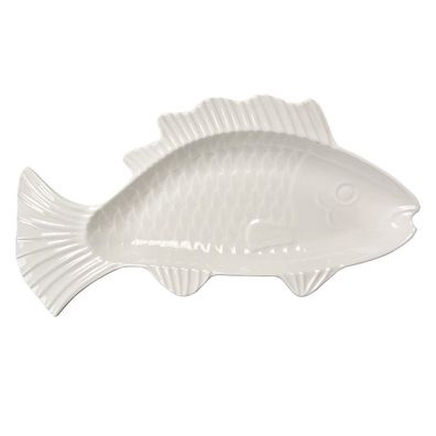 Clayre & Eef Schälchen Fisch 30x18x4 cm Weiß Keramik (Gr. 30x18x4 cm)