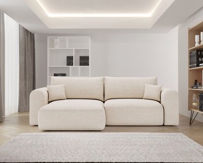 Ecksofa mit Schlaffunktion und bettkasten, Sofa L form, NOVO Stoff Legancy Beige