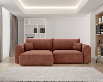 Ecksofa mit Schlaffunktion und bettkasten, Sofa L form, NOVO Stoff Legancy Kupfer