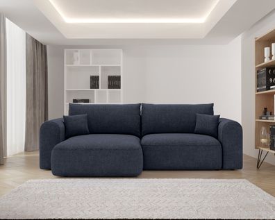 Ecksofa mit Schlaffunktion und bettkasten, Sofa L form, NOVO Stoff Legancy Marineblau