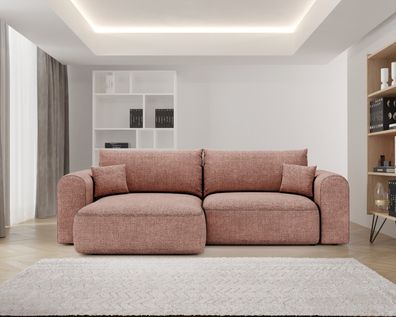 Ecksofa mit Schlaffunktion und bettkasten, Sofa L form, NOVO Stoff Legancy Rosa