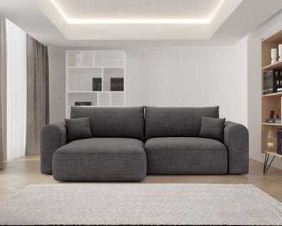 Ecksofa mit Schlaffunktion und bettkasten, Sofa L form, NOVO Stoff Legancy Grau