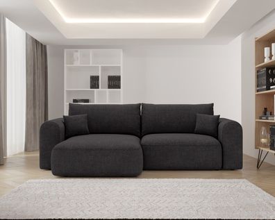 Ecksofa mit Schlaffunktion und bettkasten, Sofa L form, NOVO Stoff Legancy Schwarz