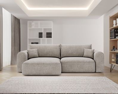 Ecksofa mit Schlaffunktion und bettkasten, Sofa L form, NOVO Stoff Legancy Hellgrau