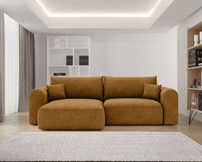Ecksofa mit Schlaffunktion und bettkasten, Sofa L form, NOVO Stoff Legancy Ziegel