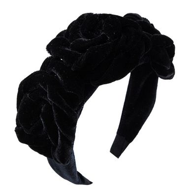 Rosenblüten-Stirnbänder, Vintage-Haarband, elastische Haarreifen, Schwarz