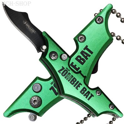 Zombie Bat Mini Springmesser grün mit Sicherung und Kugerlkette (18 + )