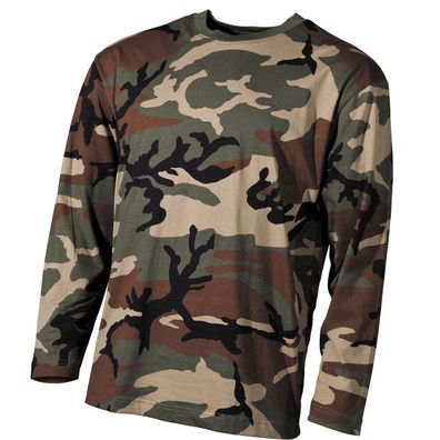 MFH US Shirt, langarm, woodland, Baumwolle 170 g/ m² wählbar Größe S bis XXXL