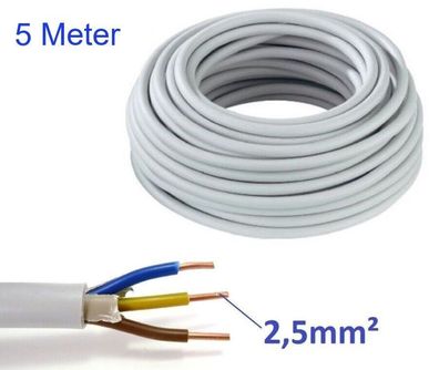 5 Meter Elektrokabel Stromkabel Mantelleitung NYM-J VDE Kabel 3x2,5mm
