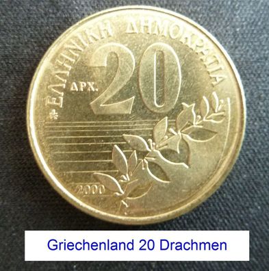 20 Drachmen griechische Umlauf Münze Währung vor € Einführung