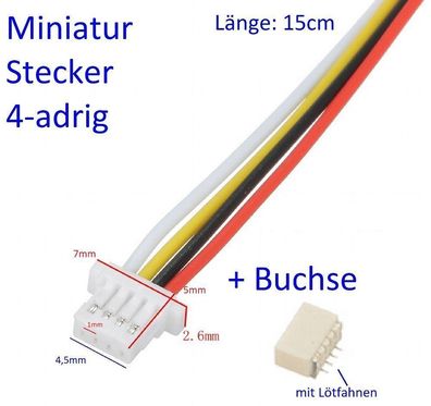 4 adriger Miniatur Stecker mit Buchse teilkonfektioniert, offenes Ende