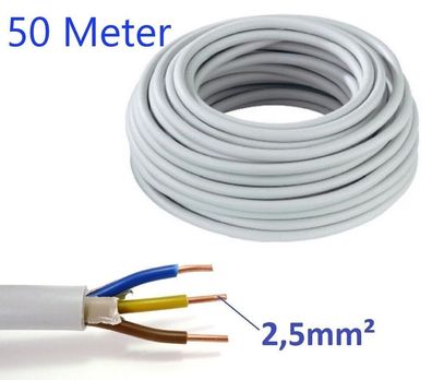 50 Meter Elektrokabel Stromkabel Mantelleitung NYM-J VDE Kabel 3x2,5mm