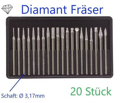 Parkside Diamant Fräser Schaft 3,17mm Set 20 tlg. in Box