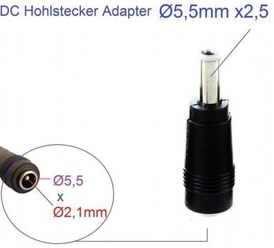 5,5mm x 2,5 Stecker auf 5,5mm x 2,1 Buche DC Hohlstecker Netzteil Adapter