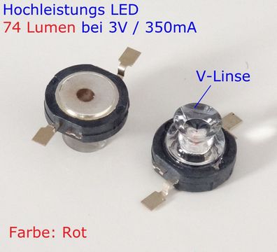 Hochleistungs LED 3V / 350ma mit V-Linse Leuchtfarbe rot elektronisches Bauteil