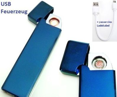 USB Zigaretten Feuerzeug Sturmfeuerzeug Glanz Finish Metallic Blau