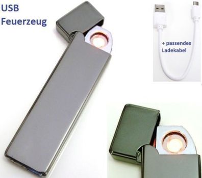 USB Zigaretten Feuerzeug Sturmfeuerzeug Glanz Finish Anthrazit