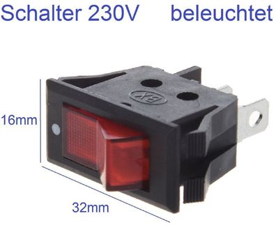 230V 16A Einbau Schalter beleuchtet Wippschalter
