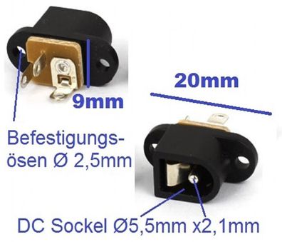 DC Buchse Sockel 5,5mm x 2,1mm für Schraub Befestigung