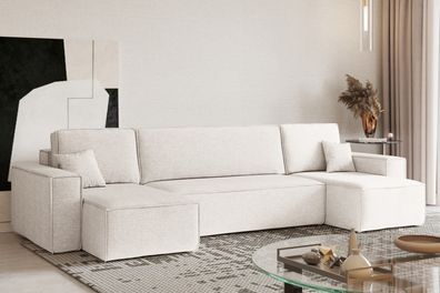 Ecksofa mit schlaffunktion und bettkasten, Couch, U-form BEST stoff Neve Ecru