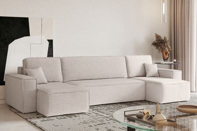 Ecksofa mit schlaffunktion und bettkasten, Couch, U-form BEST stoff Neve Beige