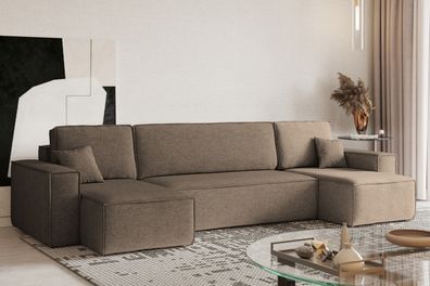 Ecksofa mit schlaffunktion und bettkasten, Couch, U-form BEST stoff Neve Braun