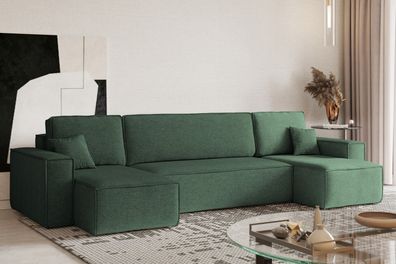 Ecksofa mit schlaffunktion und bettkasten, Couch, U-form BEST stoff Neve Dunkelgrün