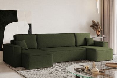 Ecksofa mit schlaffunktion und bettkasten, Couch, U-form BEST stoff Neve Olive