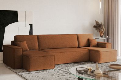 Ecksofa mit schlaffunktion und bettkasten, Couch, U-form BEST stoff Neve Kupfer