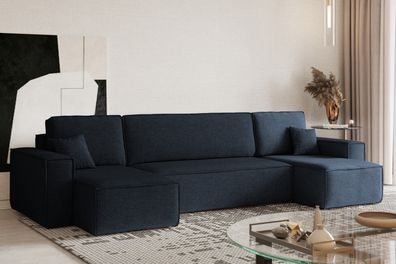Ecksofa mit schlaffunktion und bettkasten, Couch, U-form BEST stoff Neve Dunkelblau