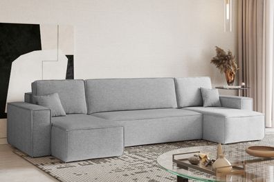 Ecksofa mit schlaffunktion und bettkasten, Couch, U-form BEST stoff Neve Grau