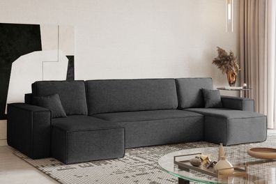 Ecksofa mit schlaffunktion und bettkasten, Couch, U-form BEST stoff Neve Dunkelgrau