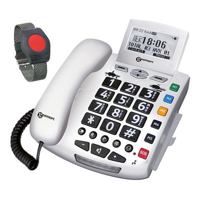ELDAT Fon Alarm APF03: Hausnotruf Telefon mit Notrufarmband; Festnetztelefon
