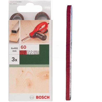 Bosch 3 x Schleifbänder für B + D Powerfile KA 293E 6 x 451 mm, K 60, Holz