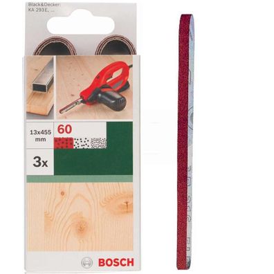 Bosch 3 Schleifbänder für B + D Powerfile KA 293E 13 x 451 mm, K 60, Holz Metall