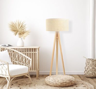 Stehleuchte Rattan Kiefer Natur 141 40 Creme Lampenschirmhöhe 20