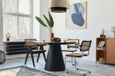 Hängeleuchte Rattan 60 Metall Weiß Lampenschirmhöhe 35 117 Creme, Schwarz