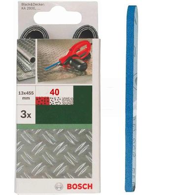 Bosch 3 Schleifbänder für B + D Powerfile KA 293E 13 x 451 mm, K 40, Metall