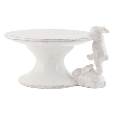Clayre & Eef Tortenständer auf Fuß 16x14x9 cm Weiß Keramik Rund Haas (Gr. 16x14x9 cm)