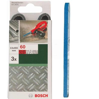 Bosch 3 Schleifbänder für B + D Powerfile KA 293E 13 x 451 mm, K 60, Metall