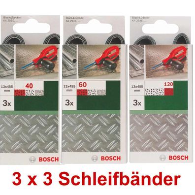 Bosch 3 x 3 Schleifbänder für B + D Powerfile KA 293E 13 x 451 mm, 40,60,120, Metall