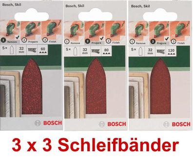 Bosch 3 x Schleifblatt 5 Stück, 32 mm, Körnung 60 / 80 / 120 für Deltaschleifer