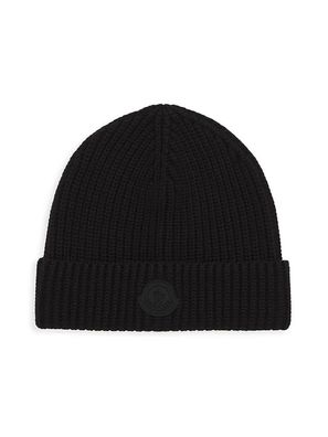 Moncler Rippstrickmütze Hüte BEANIE Mützen Leder-Logo schwarz