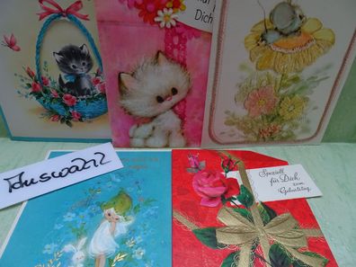 RAR : sehr alte Grußkarten Zum Geburtstag Hallmark Katze Maus Elfe Rosen Verse Pop-up