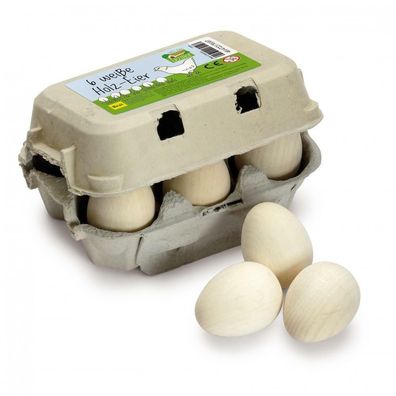 Erzi 6 Eier weiß im Karton Holzeier Kaufladen Kinderküche 17010