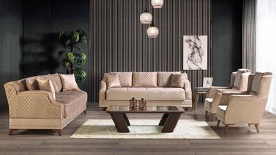 Sofagarnitur 3 + 2 + 1 + 1 Sitzer Sessel Garnitur Modern Relax Möbel Beige Luxus