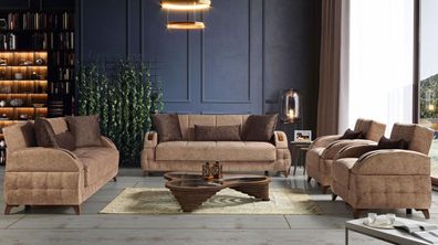 Designer Sofagarnitur 3 + 2 + 1 + 1 Sitzer Couch Polster Sitzpolster Braun Set