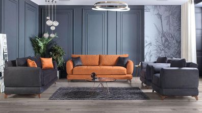 Sofagarnitur 3 + 2 + 1 + 1 Holz Wohnzimmer Luxus Sofa Modern Stoff Komplett